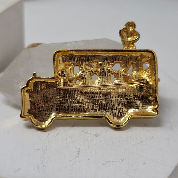 Cute Yellow School Bus Pin Brooch Enameled, Kids, Rhinestones - Picture 6 of 7